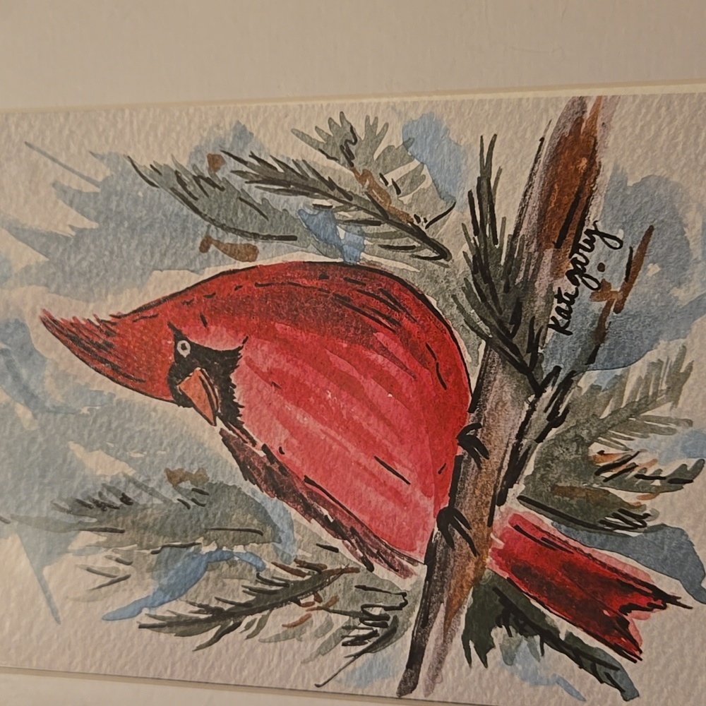 Kate Gary Designs Original Watercolor Matted Cardinal Picture 8 x 10 Inches NEW - Picture 2 of 4